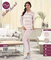 Пижама женская велюр c брюками костюм домашний женский Bella Secret 5556 розовый меланж