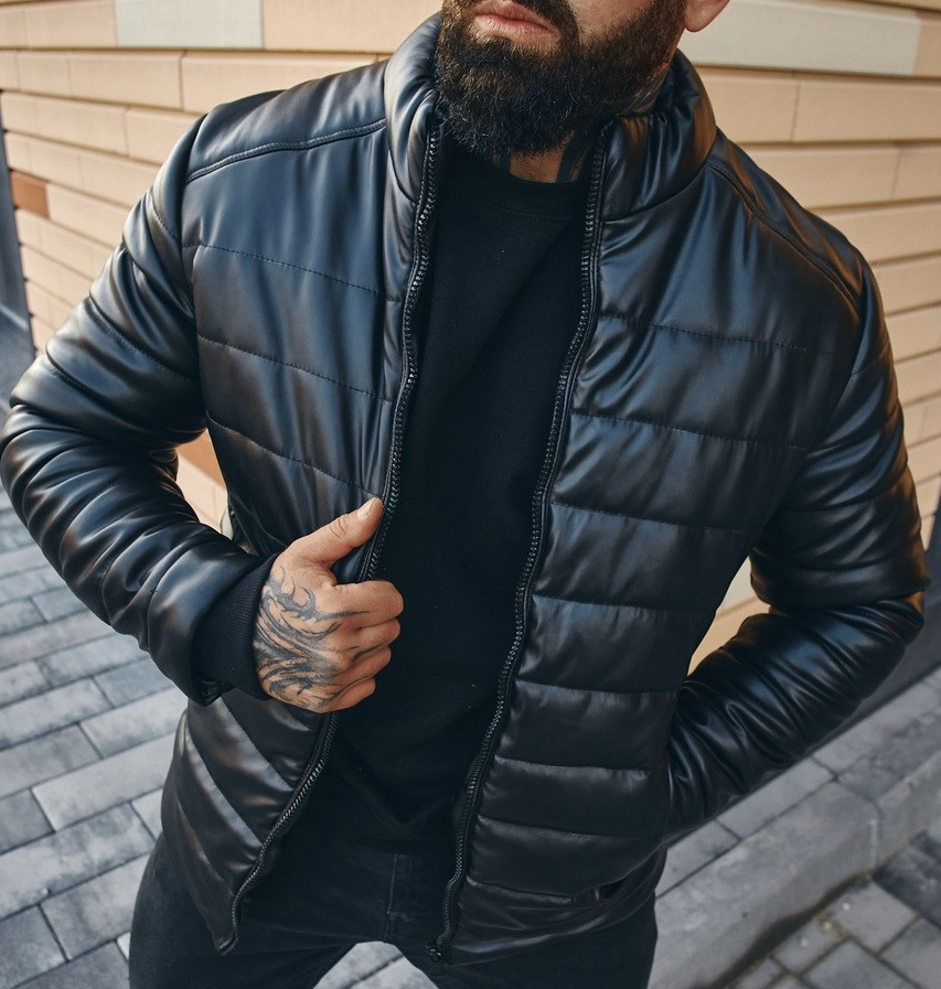 Куртка чоловіча шкірянка осіння осінь-весна демісезонна чорна Туреччина. Живе фото. Чоловіча куртка осінь-весна, фото 1