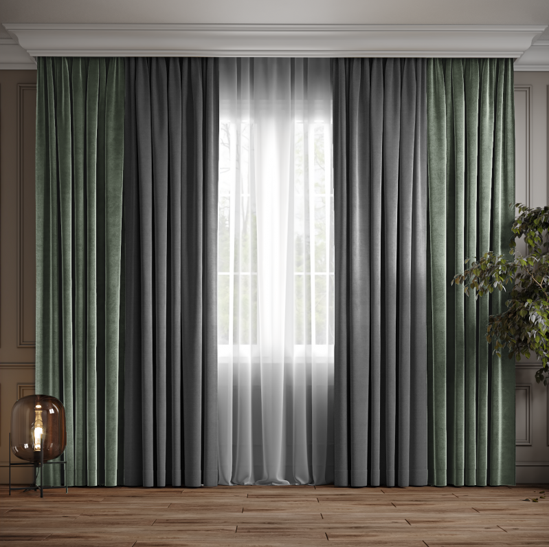 Комплект штор Дабл Сірий з сіро-зелені ( 372-248 )