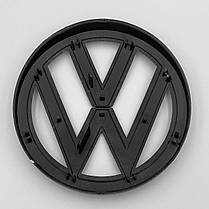 Емблема передня, значок з лого решітки радіатора VW Volkswagen 137 мм GOLF 7 Чорний глянець, фото 6