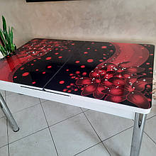 Красивий яскравий сучасний розкладний стіл з загартованого скла з 3D печаткою 80см*130см ( в розкладеному вигляді