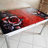 Красивий яскравий сучасний розкладний стіл з загартованого скла з 3D печаткою 80см*130см ( в розкладеному вигляді, фото 5