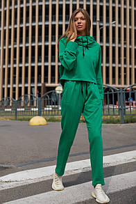 Прогулянковий спортивний брючний костюм Стінг з трьохнитки бавовна з капюшоном зелений 42 44 46 48 розміри