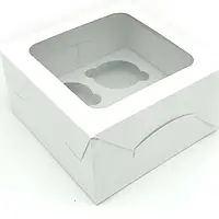 Коробка на 4 капкейка з мілованого картону 170*170*80 мм біла, з вікном
