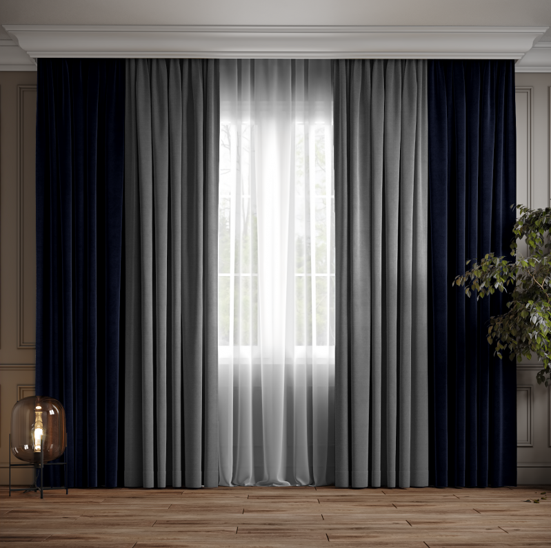 Комплект штор Дабл Темно-синій з сірим ( 206-372 )