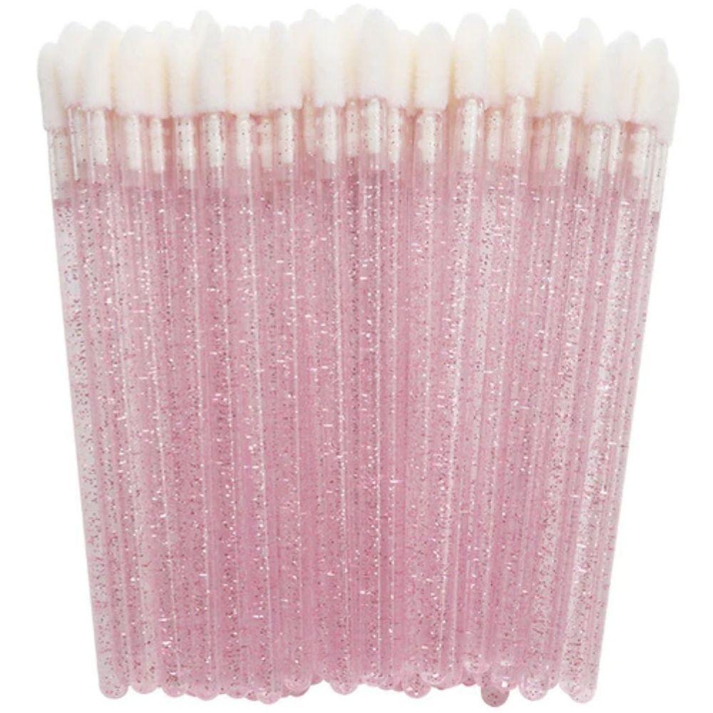 Одноразові пензлики для макіяжу, аплікатор для губної помади, макробраші рожеві з блискітками, 50 шт.