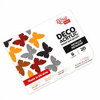 Набір акрилових фарб для декору металіки 6 кольорів по 20 мл Rosa Talent, 90747259