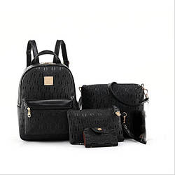 Жіночий рюкзак + сумочка і клатч набір чорний екошкіра