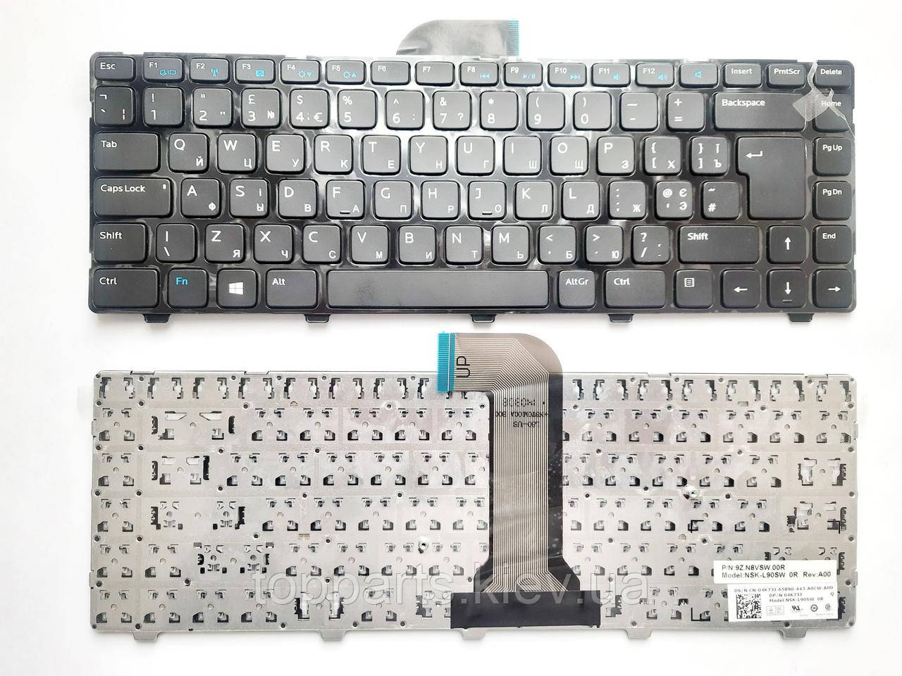 Клавіатура для ноутбуків Dell Inspiron 3421, 5421 Latitude 3440, Vostro 2421 чорна з чорною рамкою RU/US