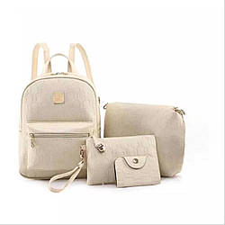 Жіночий набір 4в1 рюкзак + сумочка + клатч + візитниця молочний екошкіра