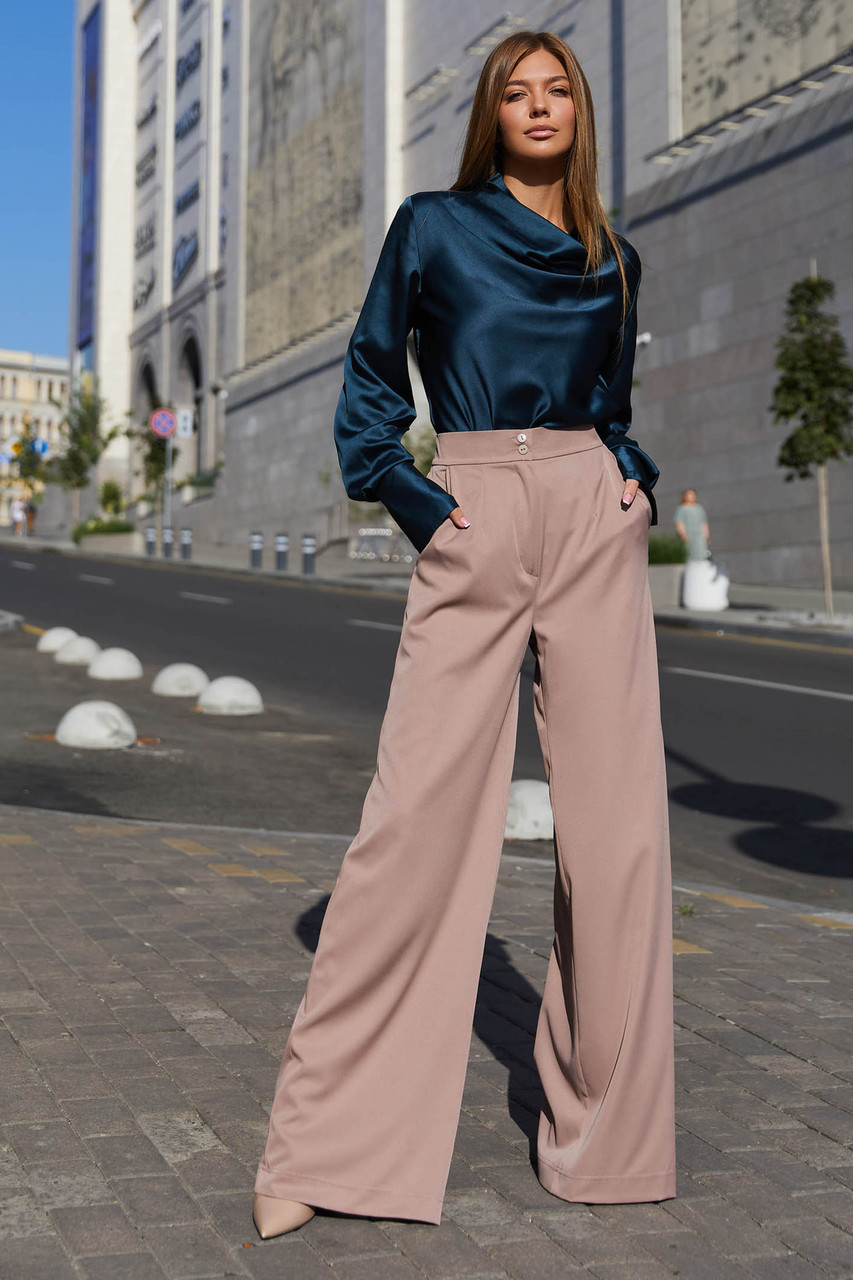Широкі жіночі брюки палаццо Пауліно колір мокко 44 46 48 розміри