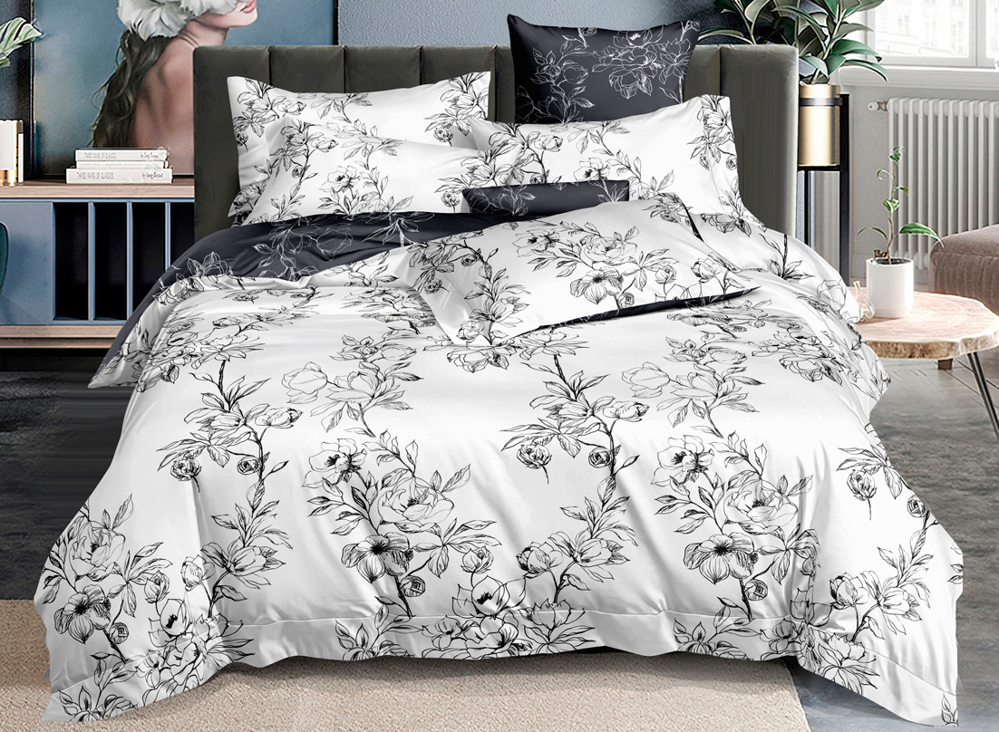 Полуторна постільна білизна із сатину люкс 150*220 бавовна (18087) Двоколірна постільна білизна, фото 1