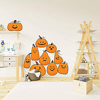 Наклейки на Хэллоуин Веселые тыквы матовая оранжевый (декор для окон стен на хеллоуин) Набор XL 1100x1500мм