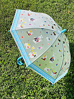 Зонт трость детский полуавтомат Fiaba с рисунком «Зайчики» на 3-6 лет. Детский зонтик.