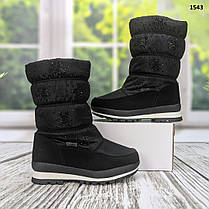 Чобітки дутики дитячі для дівчинки зимові чорного кольору зі стразами, фото 3