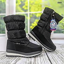 Чобітки дутики дитячі для дівчинки зимові чорного кольору зі стразами, фото 4