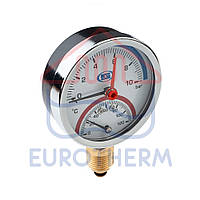 Термоманометр радиальный GROSS 0-10 бар, 0-120 °C, D-80 мм, 1/4"-1/2"