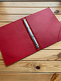 Шкіряна папка з кільцевим механізмом для документів А4 червона, фото 2