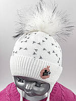 ОПТ, в'язана шапочка дитяча для дівчинки "Пташки", для новонароджених на флісі