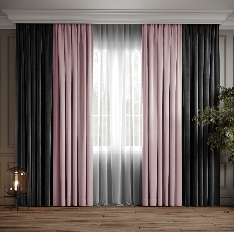 Комплект штор Дабл Темно-серій з пудровим ( 340-97 )