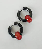 Серьги - кольца с натуральным камнем красный агат