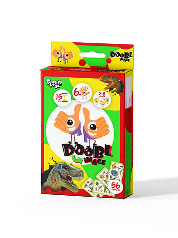 Дитяча універсальна настільна гра Danko Toys Dobbl Image Dino Міні розважальна гра знайди пару, фото 1