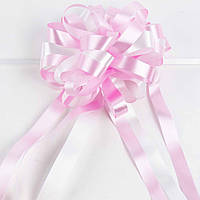 Бант для упаковки подарунків, рожевий самозбірний з білим діаметр 15 см ширина 4 см