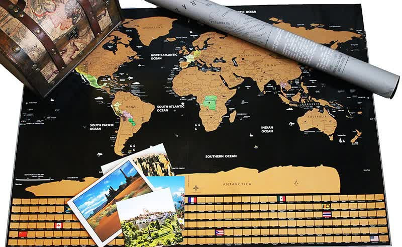 Скретч карта світу Scratch Map для подорожей (англійською мовою) в тубусі