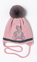 Зимова шапочка для дівчинки р. 42-46 см Рожева шапочка для дівчинки