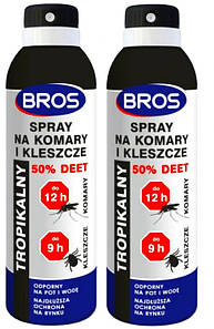 Засіб від комарів, спрей від комарів, 50% ДЕТА, (2x180 мл) - Bros