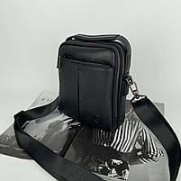 Чоловіча шкіряна сумка на та через плече на два відділення з ручкою H.T. Leather чорна, фото 6