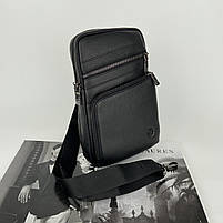 Чоловіча шкіряна нагрудна сумка слінг через плече на два відділення H. T. Leather чорний, фото 3