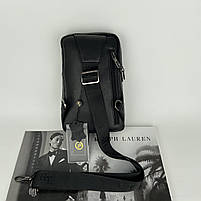 Чоловіча шкіряна нагрудна сумка слінг через плече на два відділення H. T. Leather чорний, фото 5
