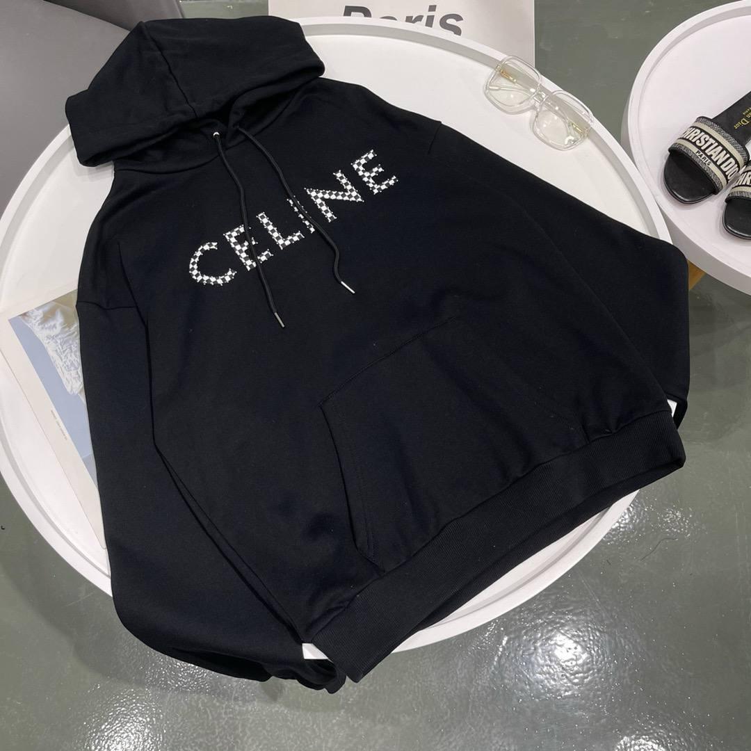 Жіноча чорна толстовка Селін із капюшоном худі Celine оверсайз із написом