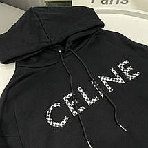 Жіноча чорна толстовка Селін із капюшоном худі Celine оверсайз із написом, фото 5