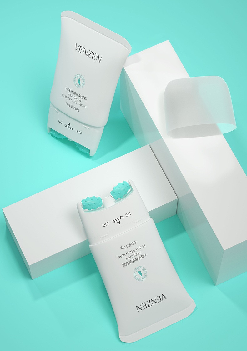 Підтягувальний крем для шиї з масажером VEZE VENZEN Areginine Beauty Nech Cream (110г)