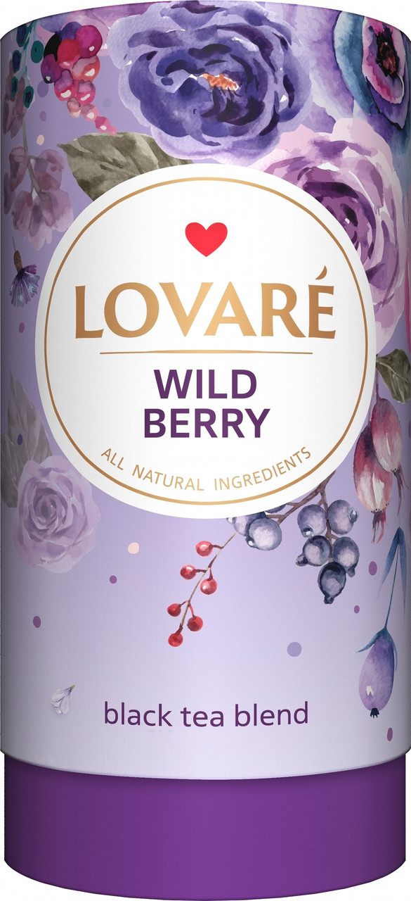 Lovare чай чорний листовий Wild Berries з ягодами вишні, шипшини, горобини 80 грамів в подарунковій упаковці, фото 1