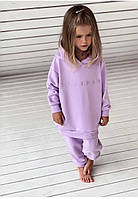 Стильний дитячий костюм теплий з начосом для дівчинки ніжно бузковий лавандовий колір зростання 110,116,122,128,134