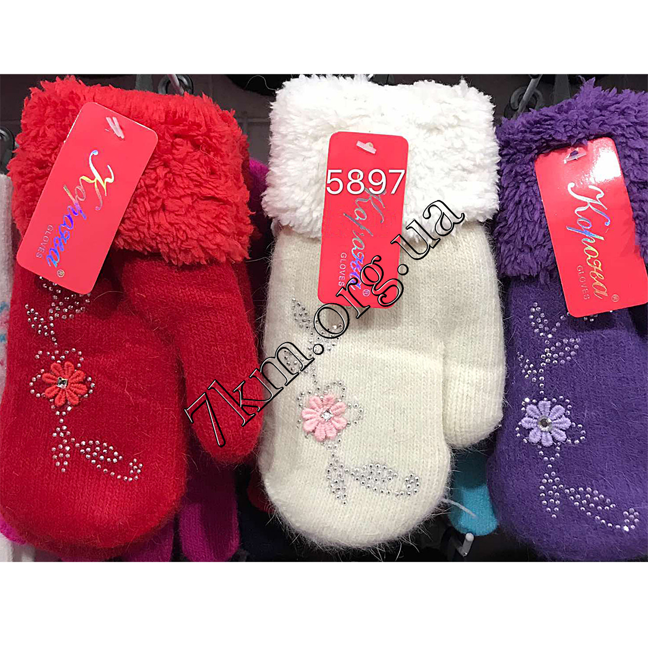 Рукавиці дитячі для дівчаток "Цвіт" Оптом 5897, фото 1