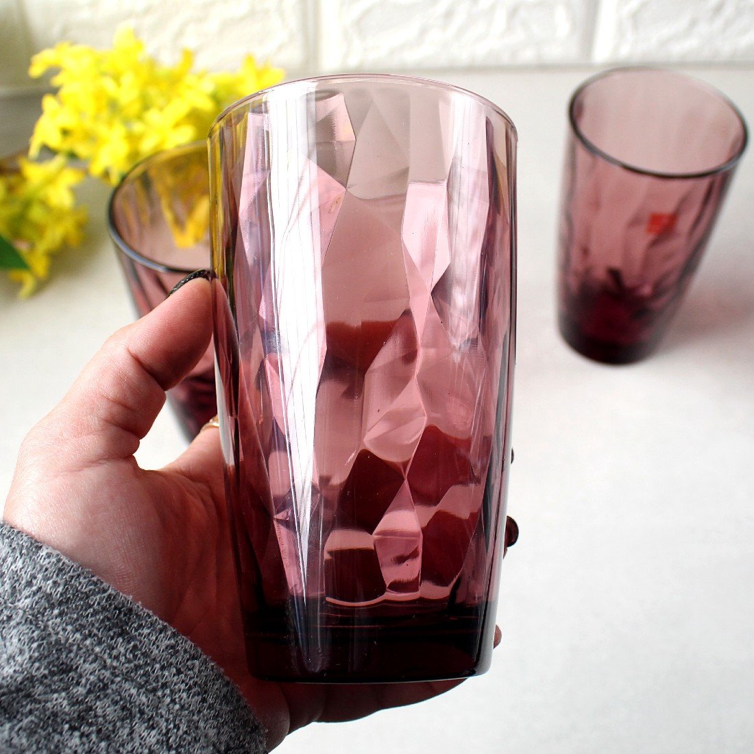 Набір високих кольорових склянок з гранями 470 мл Bormioli Rock Purple