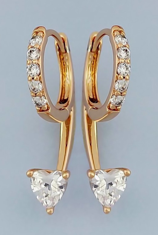 Сережки ХР M&L з білими цирконами. Позолота 18К. Довжина: 2,5 см