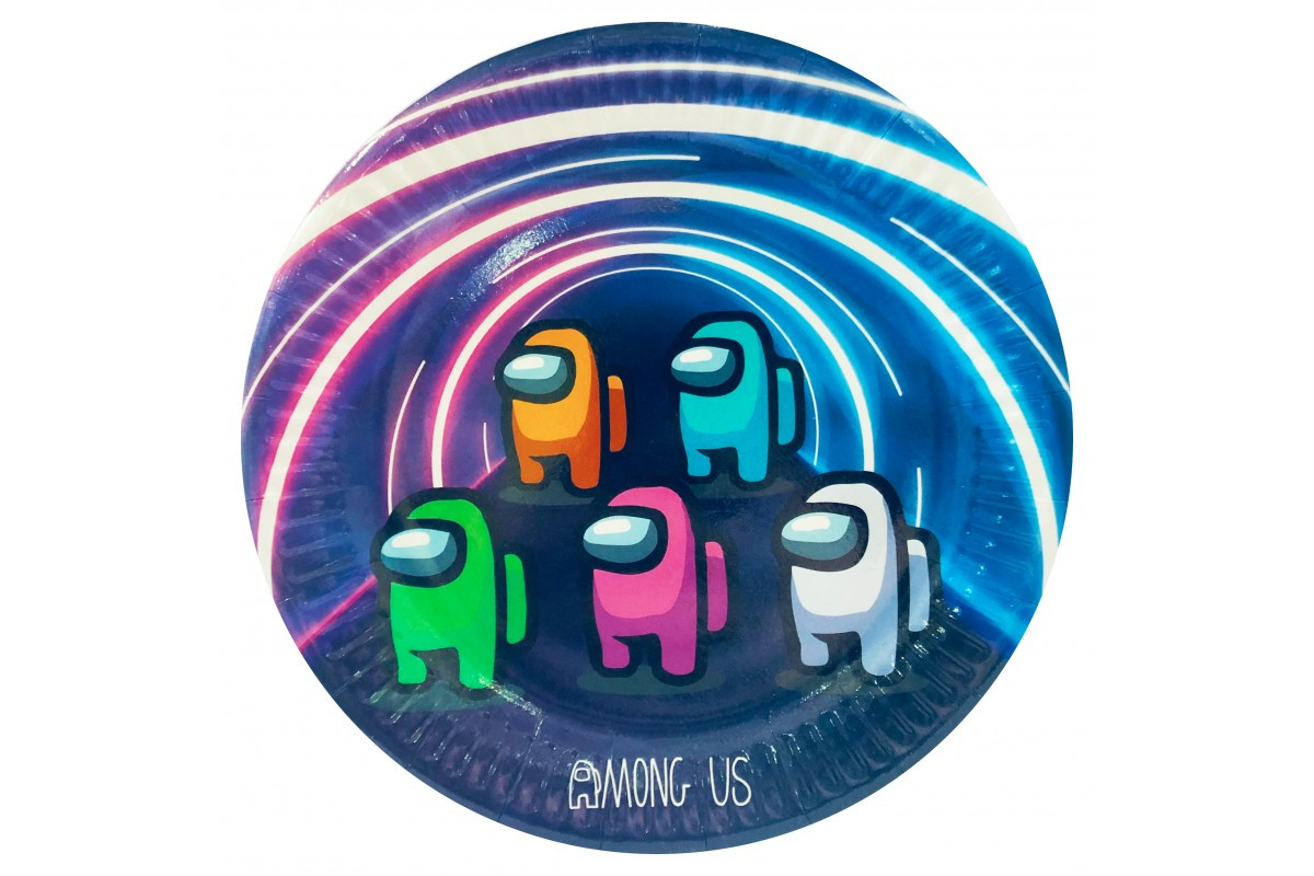 Тарілки 18 см в стилістиці "Амонг Ас" (Космос) Сині паперові тарілочки -