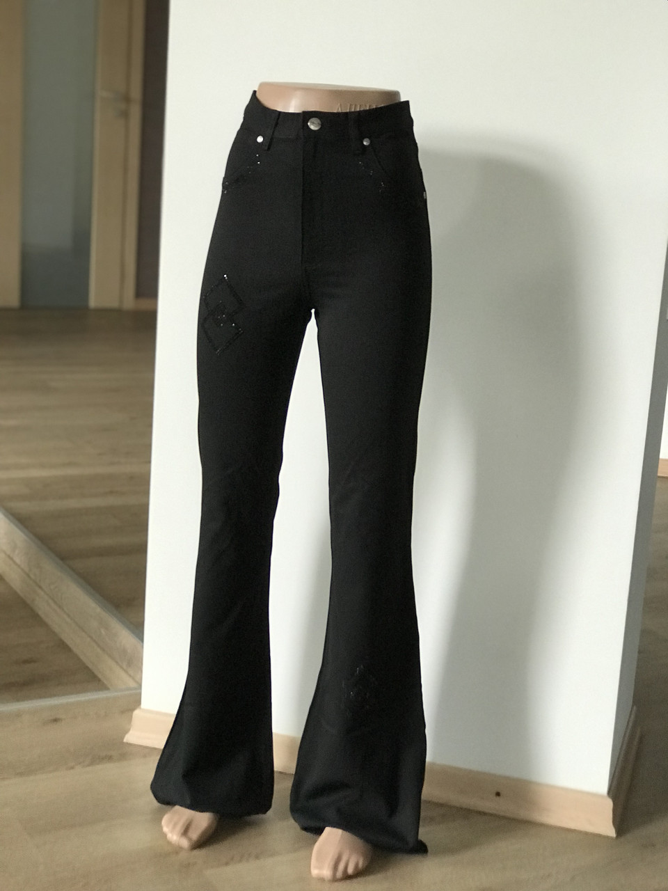 Купить Женские Черные брюки джинсы клеш от колена высокая талия, цена ...