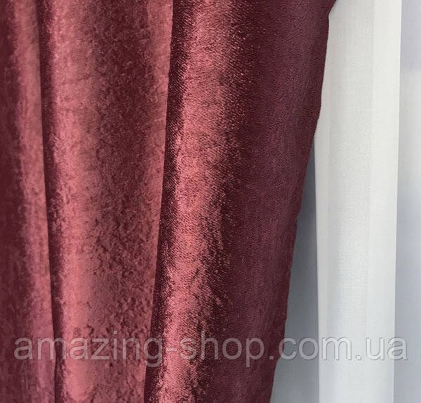 Комплект подвійних штор блекаут софт на тасьмі 150х270 (2 шт.) у вітальню. Колір Бордовий, фото 1