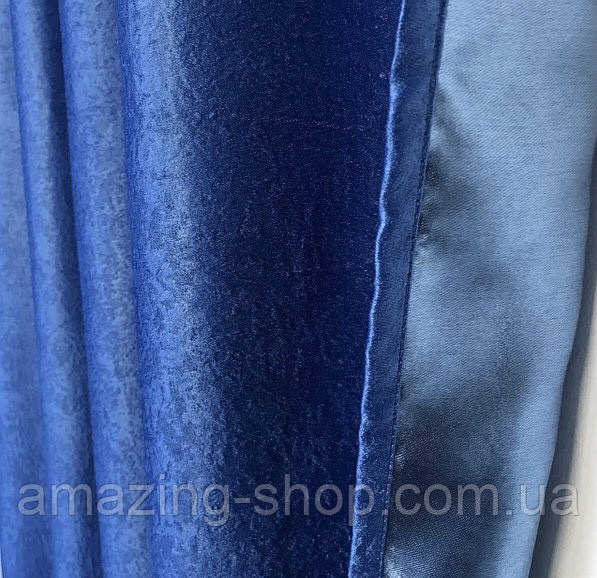 Комплект подвійних штор блекаут софт на тасьмі 150х270 (2 шт.) у вітальню. Колір Синій, фото 1