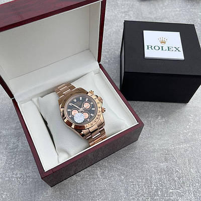 Годинник наручний Rolex Cosmograph Daytona Gold-Black-Rose преміального AAA якості