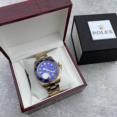 Годинник наручний для чоловіків Rolex Submariner Date Gold-Blue