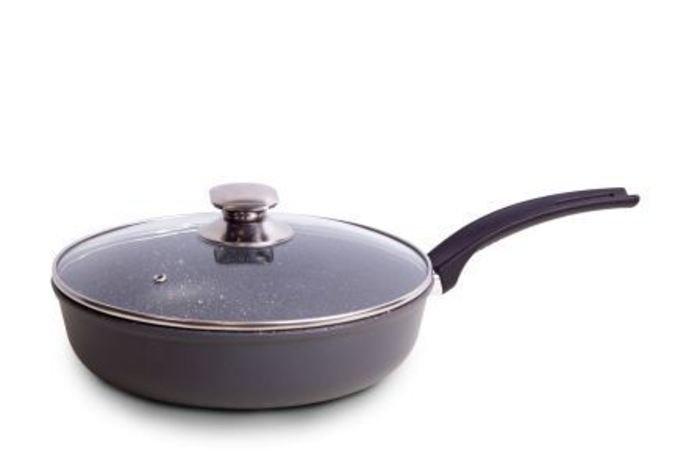 Сковорода алюмінієва з антипригарним покриттям із кришкою, чорний граніт Ø 20 см