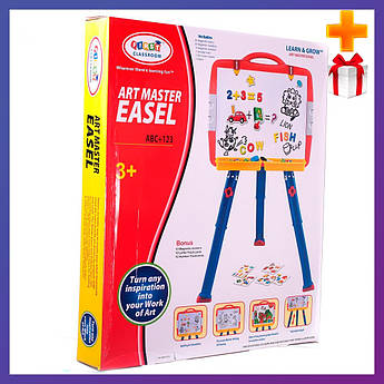 Дошка-мольберт дитячий для малювання на ніжках із літерами HM1107A + Подарунок