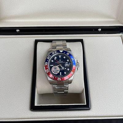 Годинник наручний Rolex GMT-Master II Silver-Blue-Red преміального ААА класу